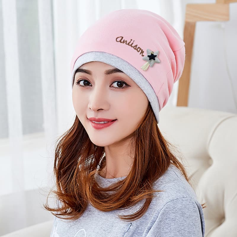 Pink + Gray English five-pointed star pile cap