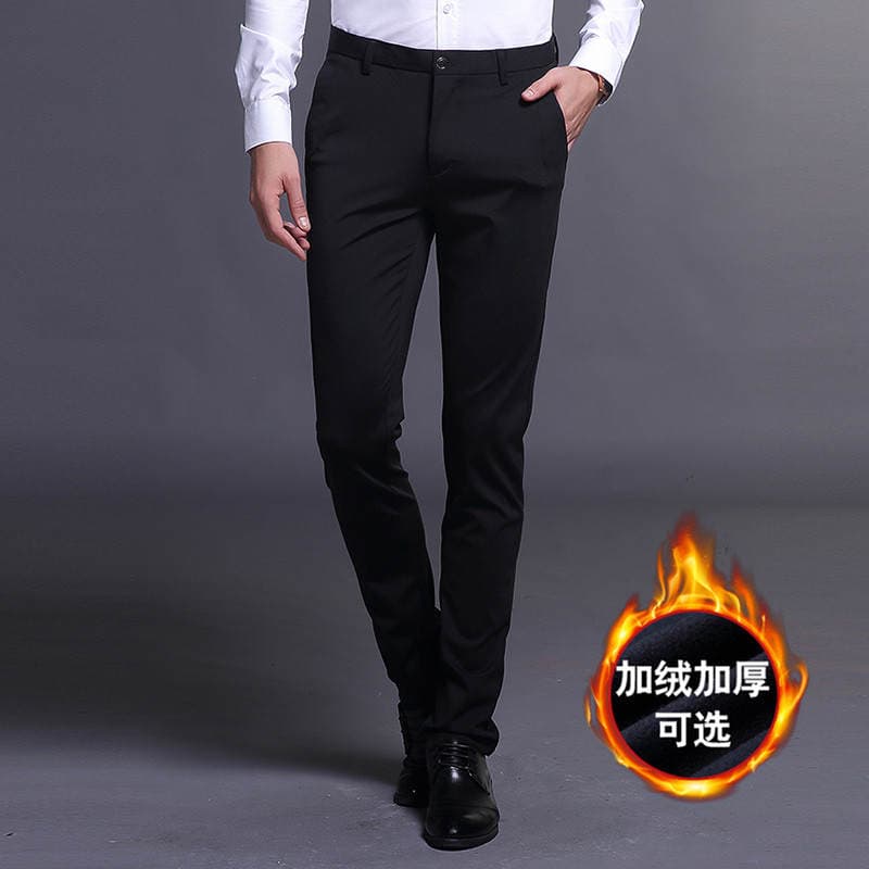 2024 Autumn/Winter Men's Casual Pants, Fleece-Lined and Thickened, Korean Style Slim Fit, Business Trousers for Young and Middle-Aged Men, Stretchy Long Pants 1