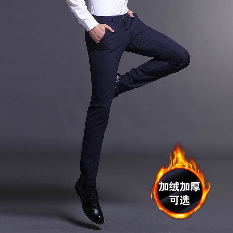 2024 Autumn/Winter Men's Casual Pants, Fleece-Lined and Thickened, Korean Style Slim Fit, Business Trousers for Young and Middle-Aged Men, Stretchy Long Pants 3