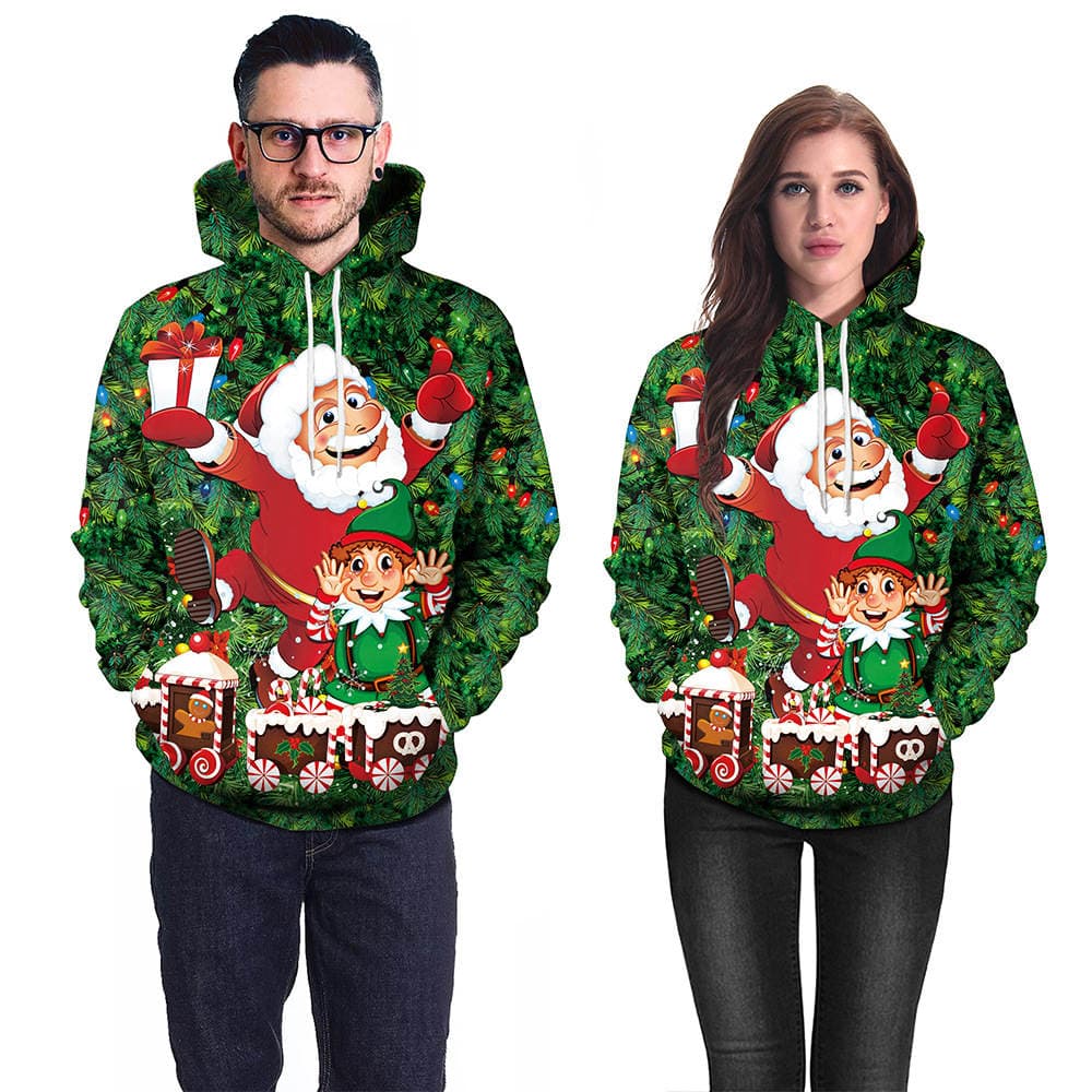 Payız-Qış Santa Klaus Sviteri, Halloween Milad Cüt Kapüşonlu Pullover 3