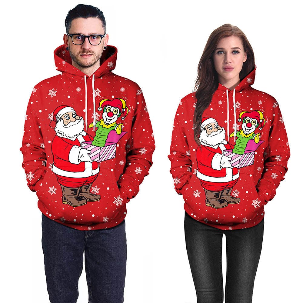 Payız-Qış Santa Klaus Sviteri, Halloween Milad Cüt Kapüşonlu Pullover 4