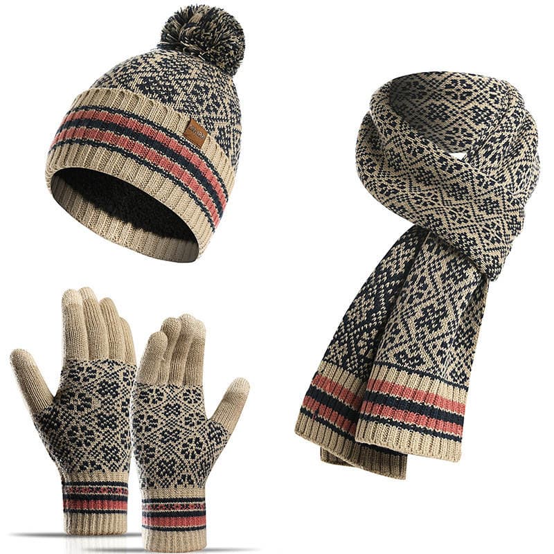 Cross-Border New Foreign Trade Winter Warm Suit Acrylic Knitted Wool Hat Scarf Gloves Three-Piece Set 1