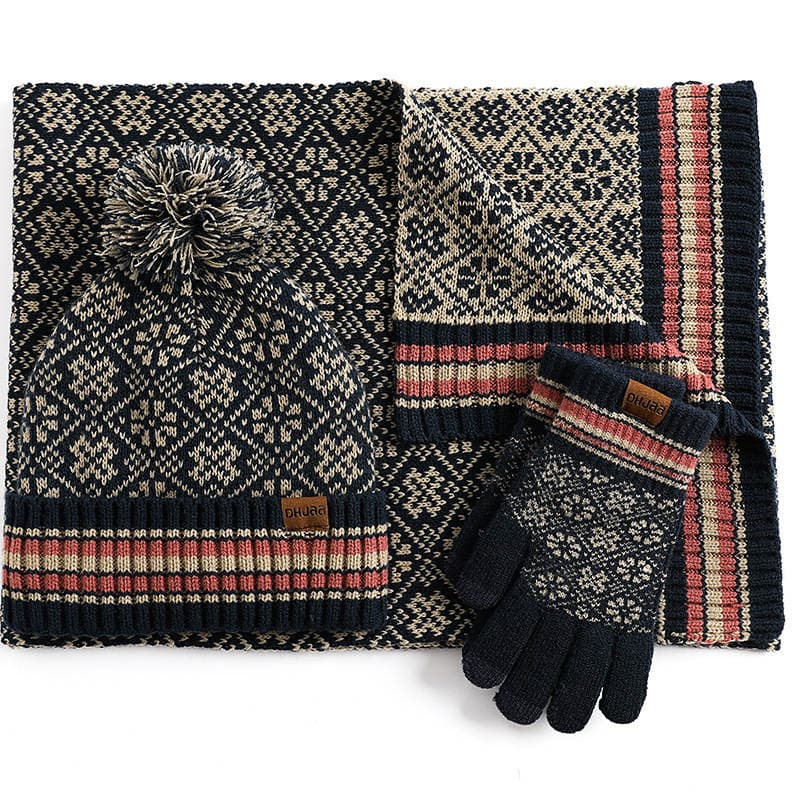 Cross-Border New Foreign Trade Winter Warm Suit Acrylic Knitted Wool Hat Scarf Gloves Three-Piece Set 5