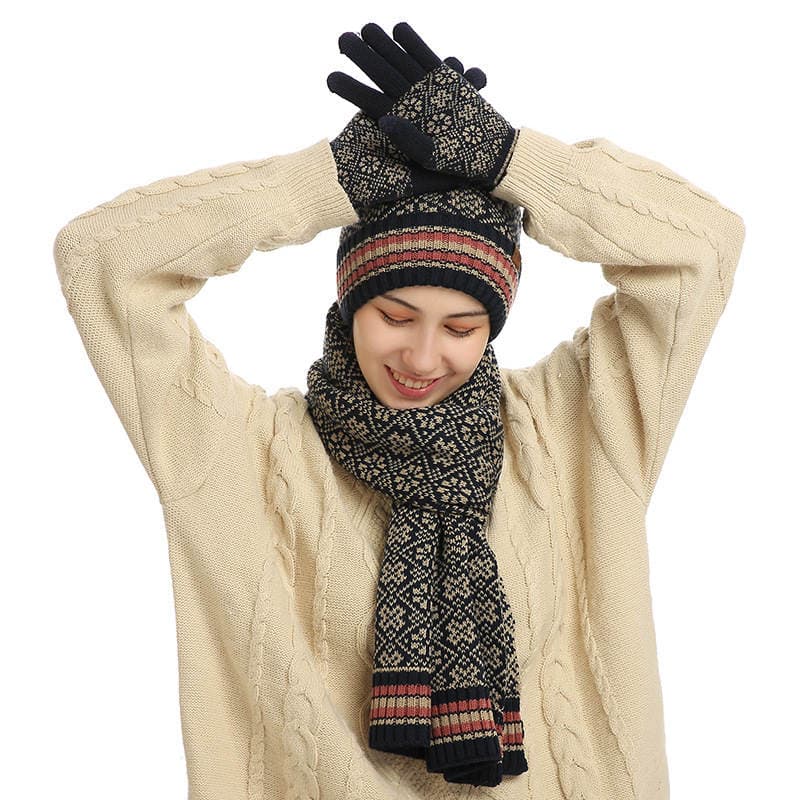 Cross-Border New Foreign Trade Winter Warm Suit Acrylic Knitted Wool Hat Scarf Gloves Three-Piece Set 4