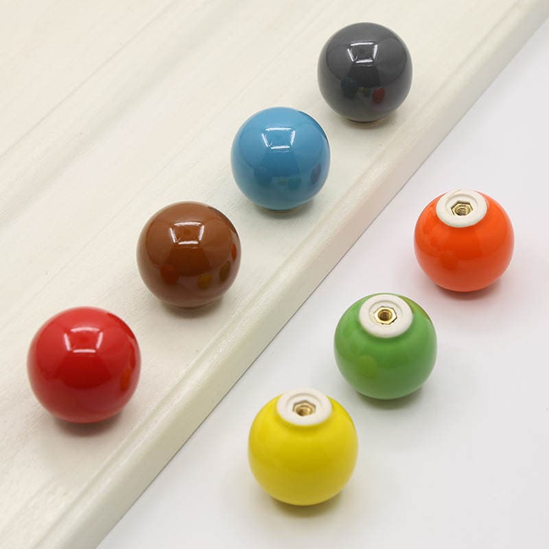 Color Ceramic Cabinet Door Handle Simple Cabinet Wardrobe Drawer Ball Round Single Hole Handle Bottle Cap Handle Handle 2