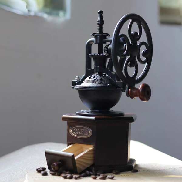Cast Iron Ferris Wheel Hand-Cranked Coffee Grinder Wooden Manual Grinder Modern Grinding Machine Light Luxury Retro