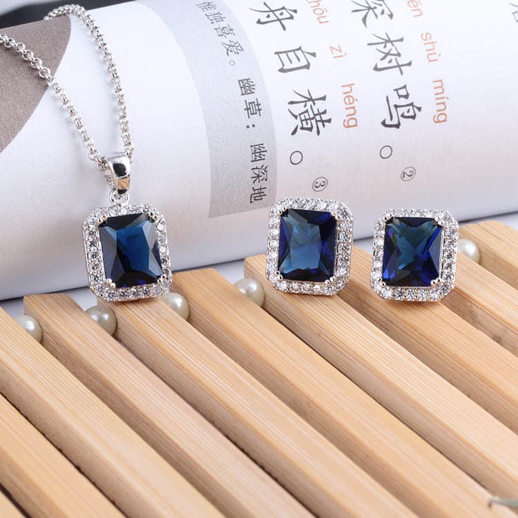 Qingxing Square High Quality AAA Zircon Jewelry Set European and American Hot-selling Cross-border Earrings Necklace Generous Zircon Jewelry 1