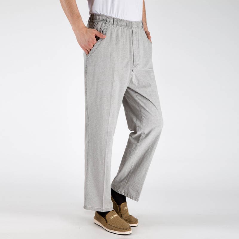 Men's Summer Thin Linen Imitation Linen Pants, Loose High-Waisted Straight-Leg Casual Pants, Cotton Breathable Pants for Middle-Aged and Elderly Men 2