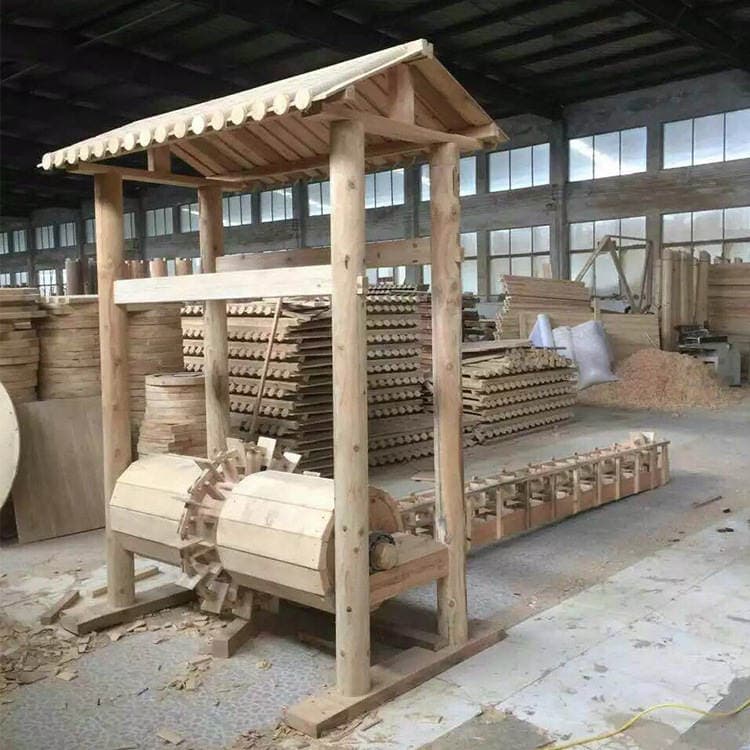 Antique-Style Water Wheel Made of Carbonized Anti-Corrosion Wood with Motor and Pedals, Anti-Corrosion Solid Wood for Outdoor Landscape Engineering Projects, Antique-Style Landscape 5