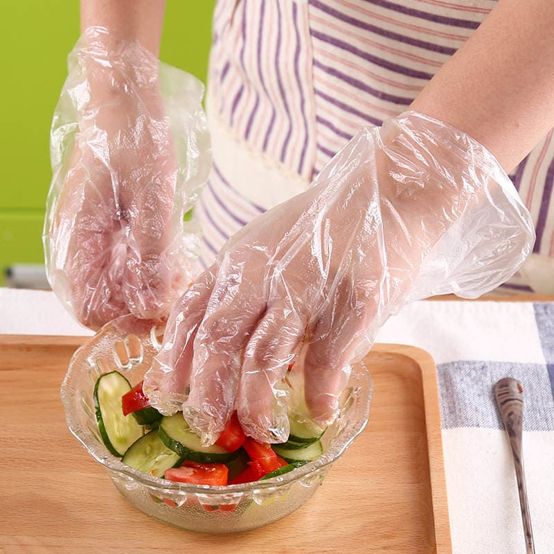 200 Pieces of Food Grade Disposable Gloves Film for Home Kitchen and Catering Thickeneded Transparent Pe Plastic Gloves 2