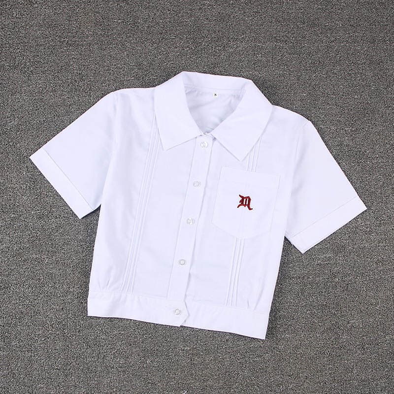 Spot Japanese student JK uniform corner collar embroidered cotton short embroidered short sleeve school uniform shirt 1