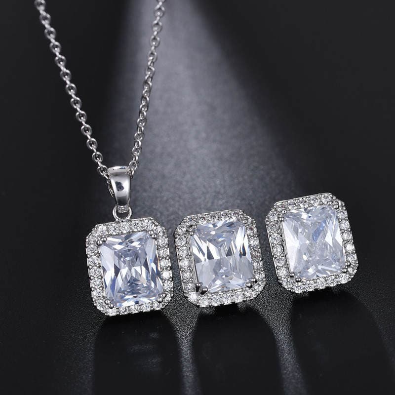 Qingxing Square High Quality AAA Zircon Jewelry Set European and American Hot-selling Cross-border Earrings Necklace Generous Zircon Jewelry 2