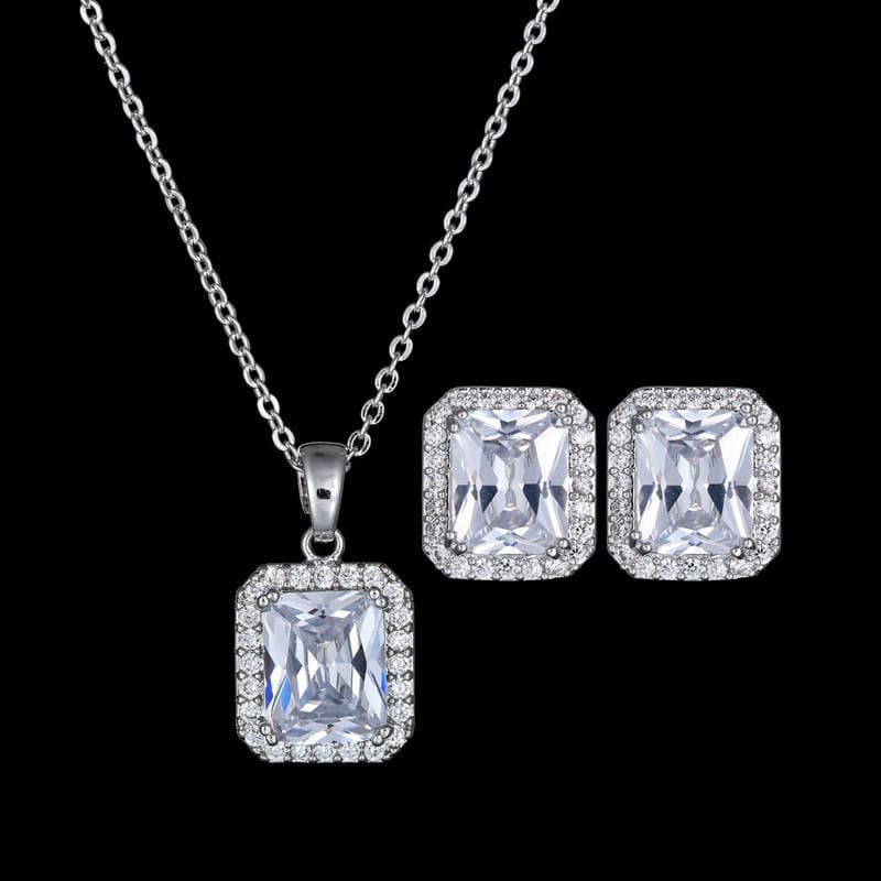 Qingxing Square High Quality AAA Zircon Jewelry Set European and American Hot-selling Cross-border Earrings Necklace Generous Zircon Jewelry 3