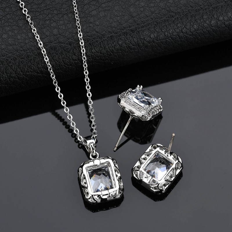 Qingxing Square High Quality AAA Zircon Jewelry Set European and American Hot-selling Cross-border Earrings Necklace Generous Zircon Jewelry 4