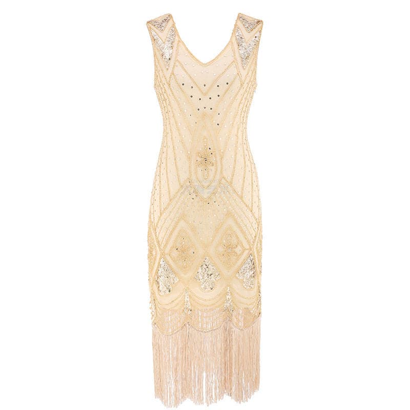 1920s Vintage Sequin Dress Tassel Front and Back Deep V-Neck Dress Fashion Beaded Banquet Evening Dress Explosions 3