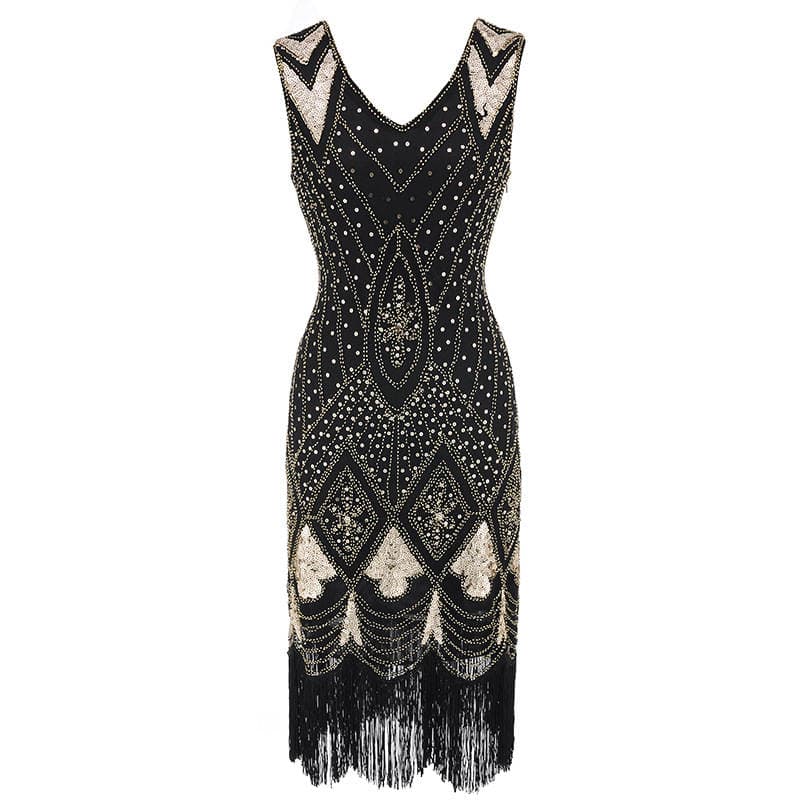 1920s Vintage Sequin Dress Tassel Front and Back Deep V-Neck Dress Fashion Beaded Banquet Evening Dress Explosions 2