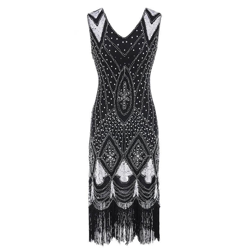 1920s Vintage Sequin Dress Tassel Front and Back Deep V-Neck Dress Fashion Beaded Banquet Evening Dress Explosions 5