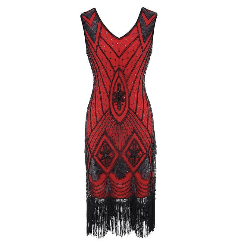 1920s Vintage Sequin Dress Tassel Front and Back Deep V-Neck Dress Fashion Beaded Banquet Evening Dress Explosions 4