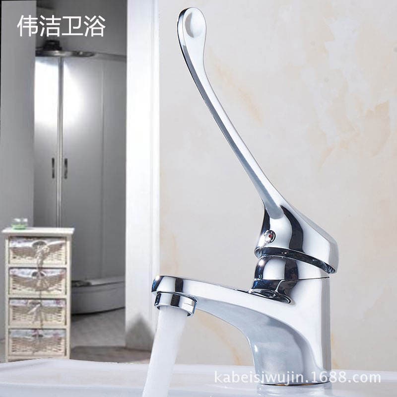 Copper Medical Long-Handle Hot and Cold Faucet Elbow Laboratory Faucet Single-Hole Basin Washbasin Countertop Faucet Wholesale