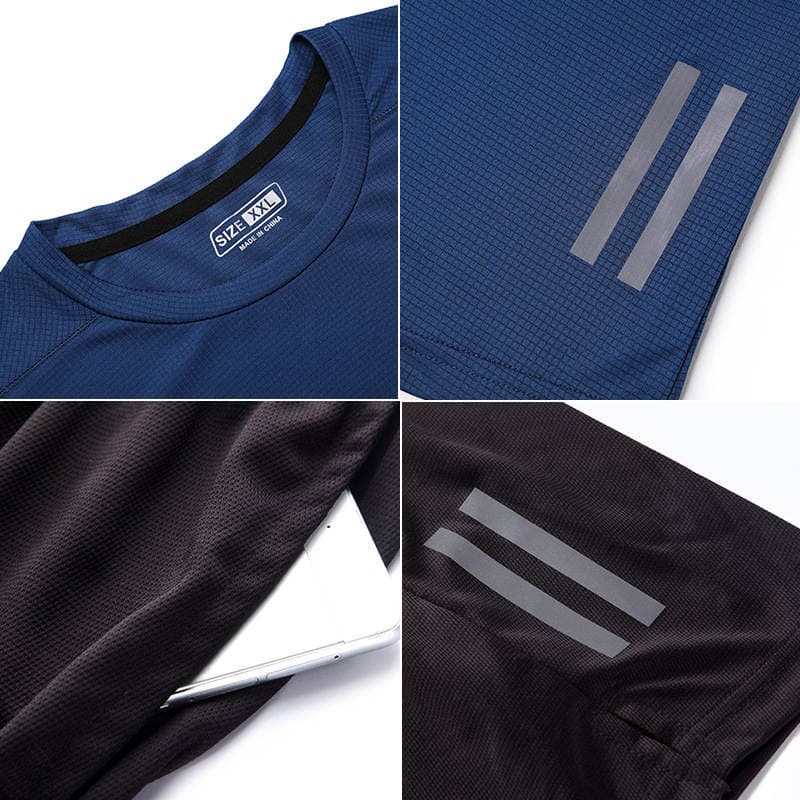 Group Marathon Outdoor Sports Fitness Clothes Quick-drying T-shirt Men's Suit Night Running Clothes Men's Short-sleeved Loose Training 4