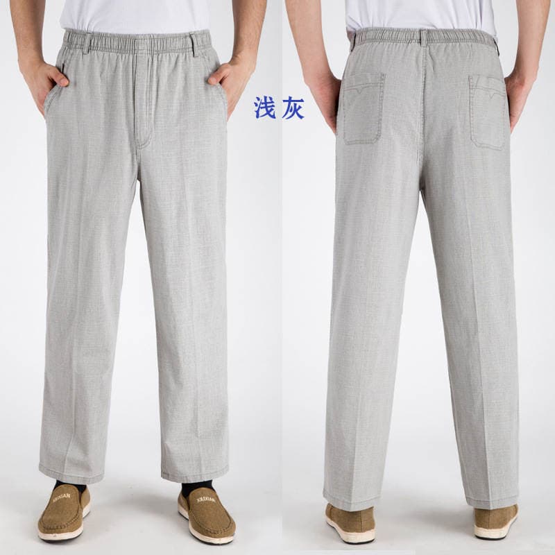 Men's Summer Thin Linen Imitation Linen Pants, Loose High-Waisted Straight-Leg Casual Pants, Cotton Breathable Pants for Middle-Aged and Elderly Men 4