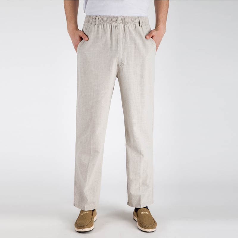 Men's Summer Thin Linen Imitation Linen Pants, Loose High-Waisted Straight-Leg Casual Pants, Cotton Breathable Pants for Middle-Aged and Elderly Men 3