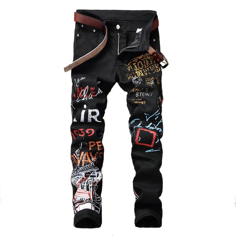 Cross-border European and American jeans men's foreign trade stretch casual pants printed straight pants street fashion a batch of 5601 5