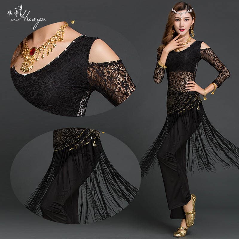 Huayu Dance Belly Dance Dance Performance Clothing Yoga Lace Oriental Dance Practice Performance Clothing Trousers Set Women 4