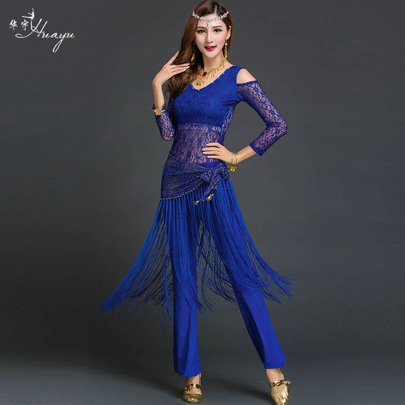 Huayu Dance Belly Dance Dance Performance Clothing Yoga Lace Oriental Dance Practice Performance Clothing Trousers Set Women 3