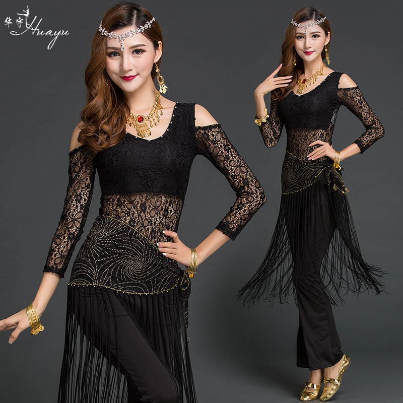 Huayu Dance Belly Dance Dance Performance Clothing Yoga Lace Oriental Dance Practice Performance Clothing Trousers Set Women 1