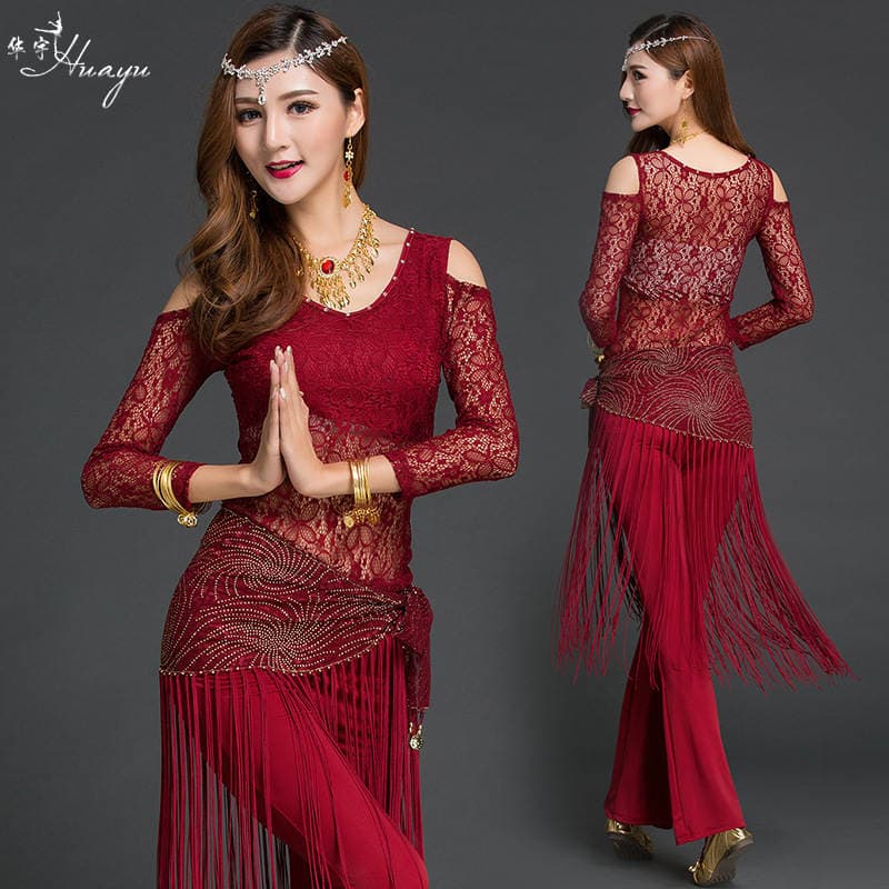 Huayu Dance Belly Dance Dance Performance Clothing Yoga Lace Oriental Dance Practice Performance Clothing Trousers Set Women 2