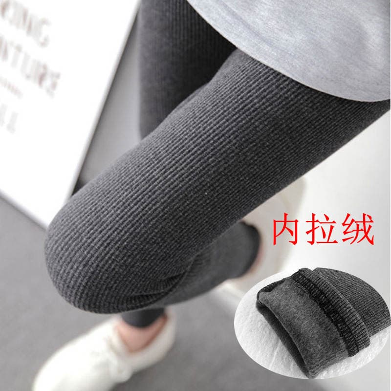 Inner brushed velvet slim threaded vertical stripes nine leggings women's outer wear tights autumn and winter large size wholesale 1