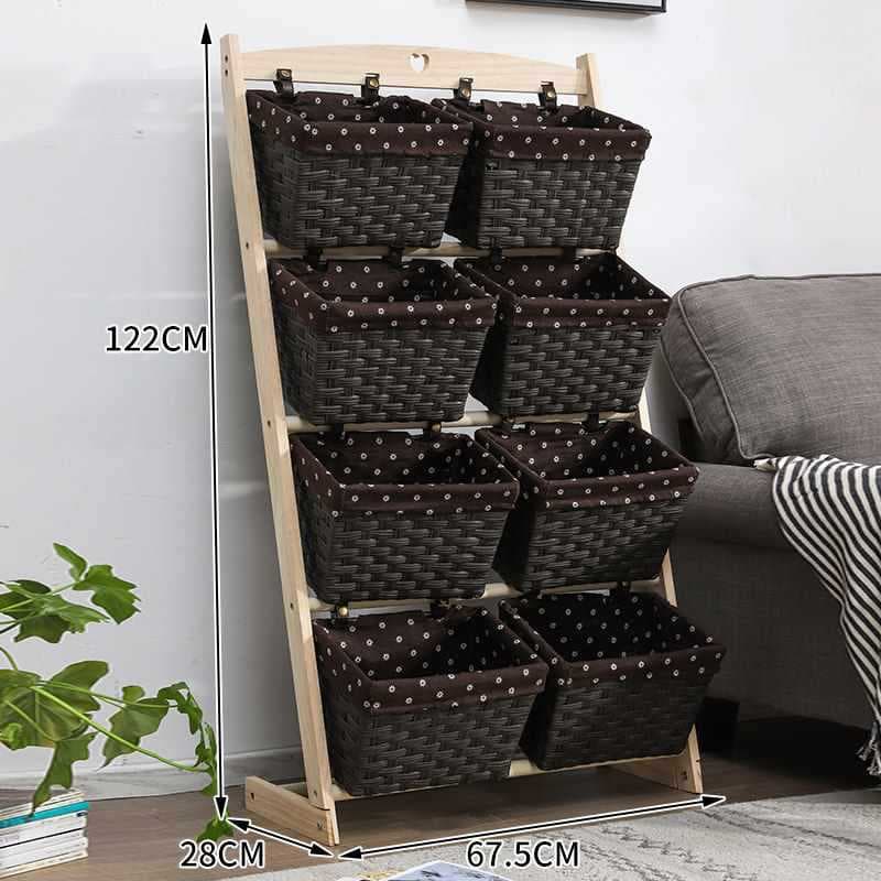 Brown leather basket + log pole, double row, four layers