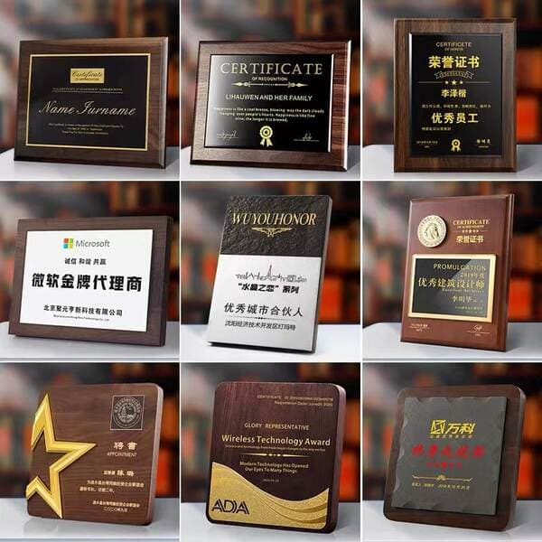 Gold Foil Wooden Plaque, Wooden Authorization Plaque, Solid Wood Award Plaque, Custom Crystal Authorization Plaque, Franchise Agent Distribution