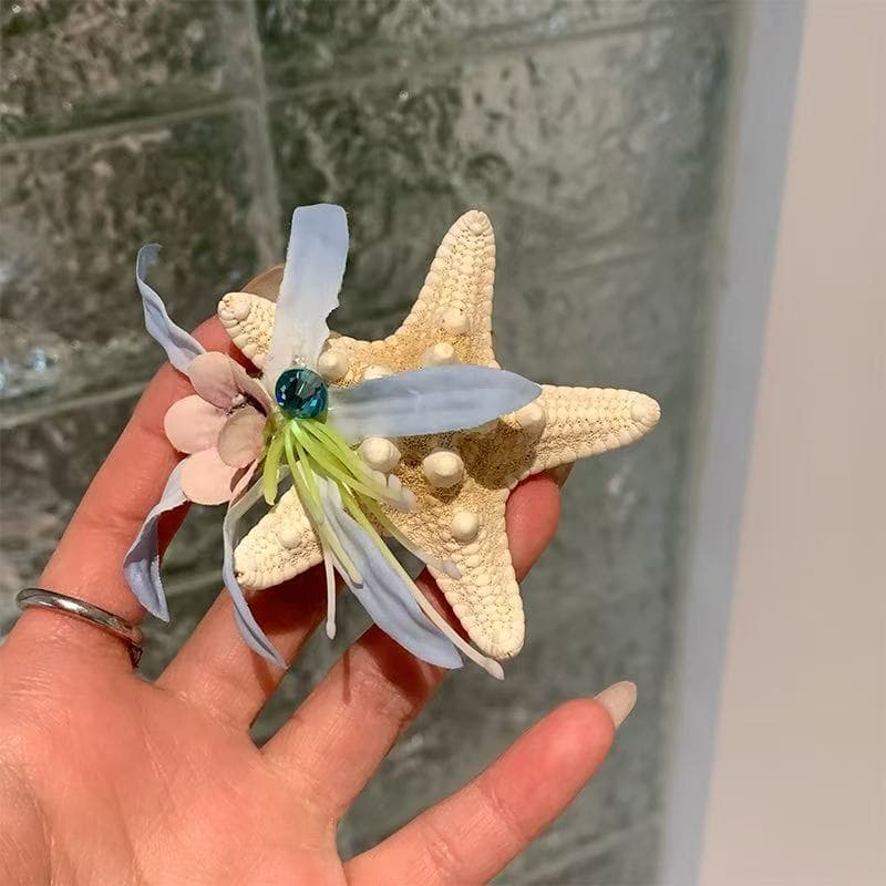 5693 starfish flower-hairpin blue
