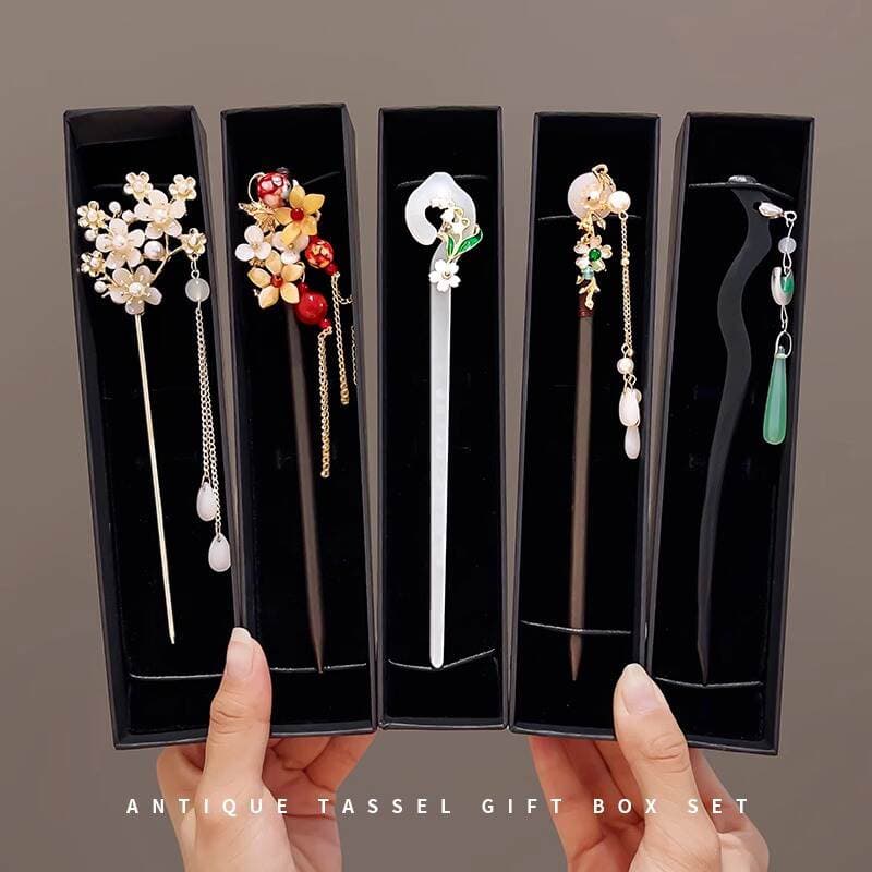 Chinese Antique Step-up Hairpin New Chinese Style Hair Hairpin High-grade Sandalwood Hairpin Elegant Hanfu Tassel Headwear