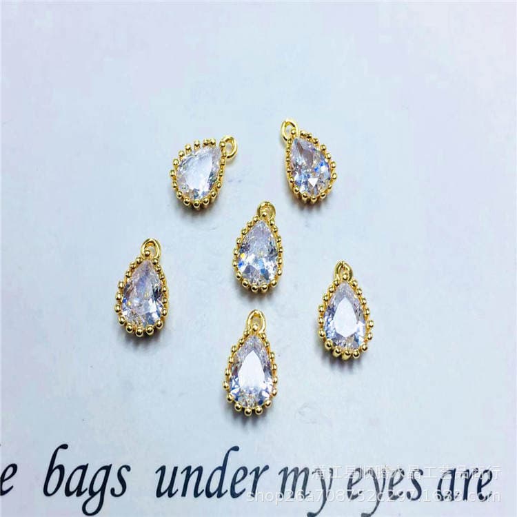 Copper Edge Water Drops Zircon Glass Pendant Copper Hanging Gold Plated Color Resistant diy Earrings Hairpin Bracelet Semi-finished Material 4
