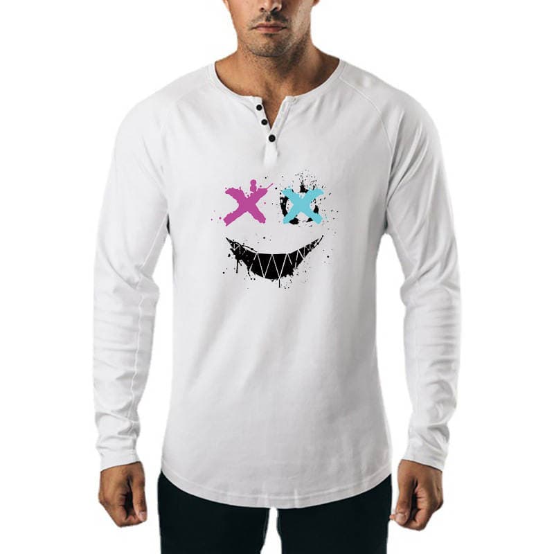 Kişilər üçün pambıqdan, Henri yaxalı, uzunqol, boş kəsimli, böyük ölçülü fitnes t-shirt (payız-qış). 1