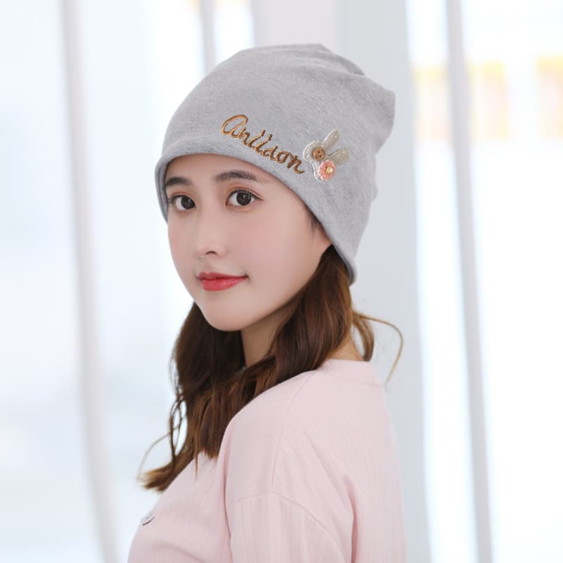 Grey embroidered rabbit hat