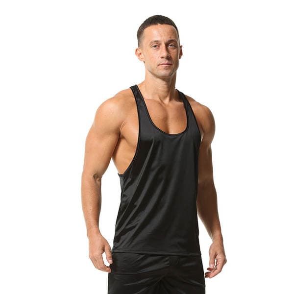 Cross-Border European and American Men's Solid Color Fitness Sports Tank Top with Round Neck and Thin Straps, Sweat-Absorbent, Loose Fit Muscle Tank Top (Pants Not Included)