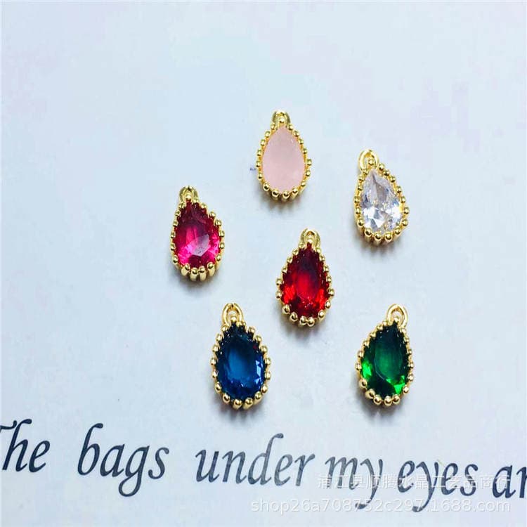 Copper Edge Water Drops Zircon Glass Pendant Copper Hanging Gold Plated Color Resistant diy Earrings Hairpin Bracelet Semi-finished Material 2