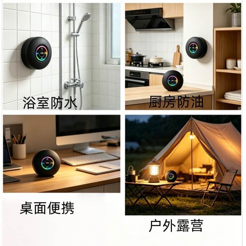Waterproof Suction Cup Bluetooth Audio and Video Rgb Colored Light Bathroom Camping Mini Speaker Factory Wholesale in Stock 2