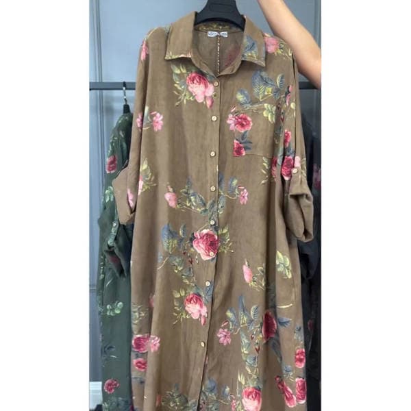 Cross-border 2024 Summer New European and American Women's Loose Round Neck Fashionable High-end Long Sleeve Printed Shirt Dress