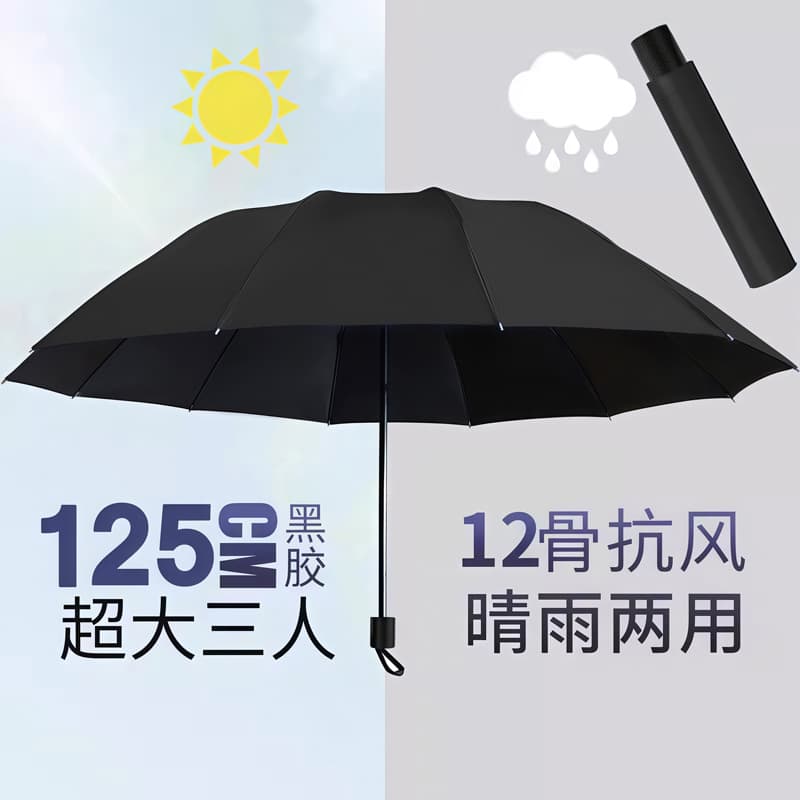 12-bone extra large vinyl storm umbrella-three people [black]