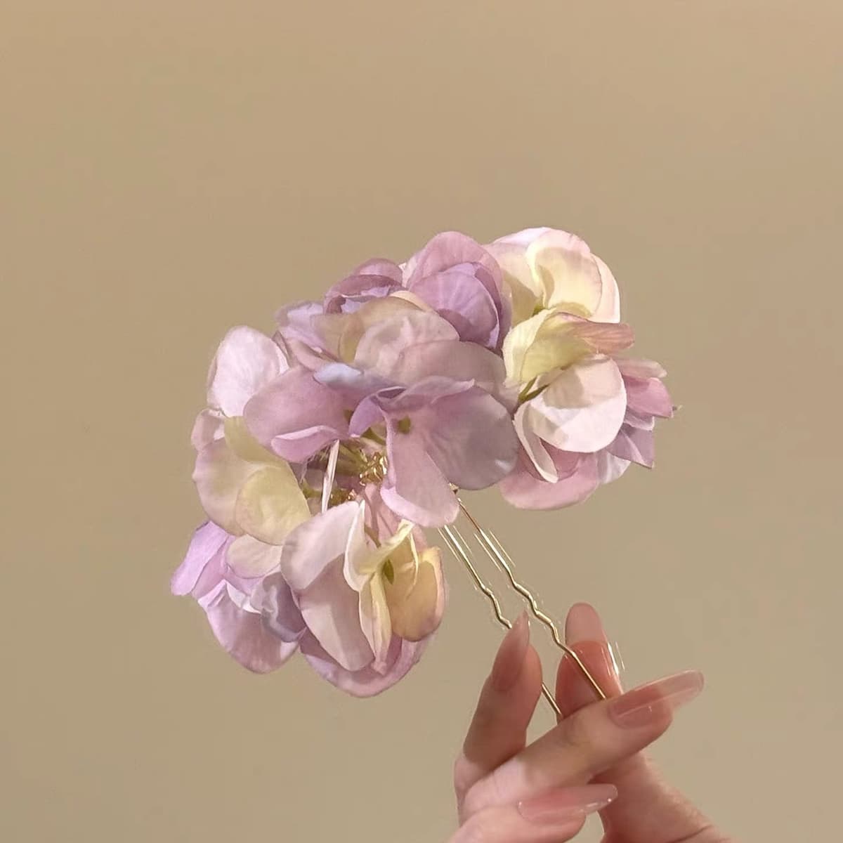 Single purple floral hairpin