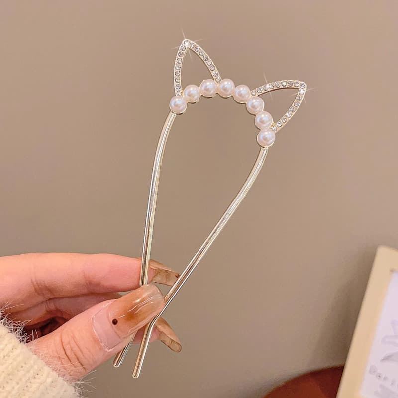 9#Gold cat ear pearl hairpin