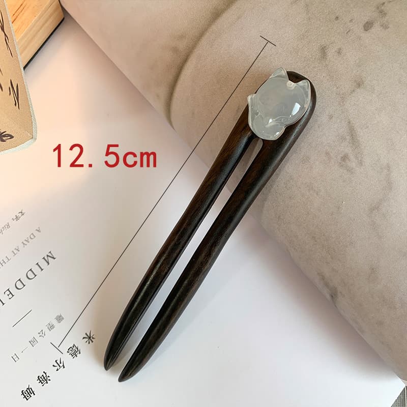 C68 white jade fox U-shaped hairpin [ebony]]