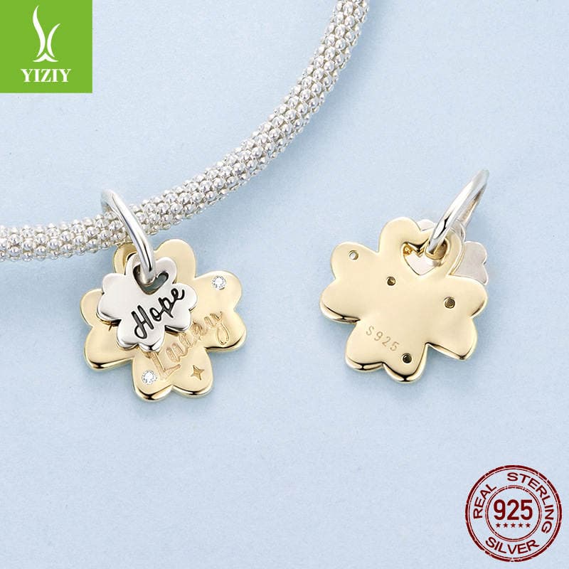 Yinziyun Original S925 Sterling Silver Lucky Four-Leaf Clover Pendant Jewelry Accessories Exquisite Engraving DIY Bracelet Beads 2