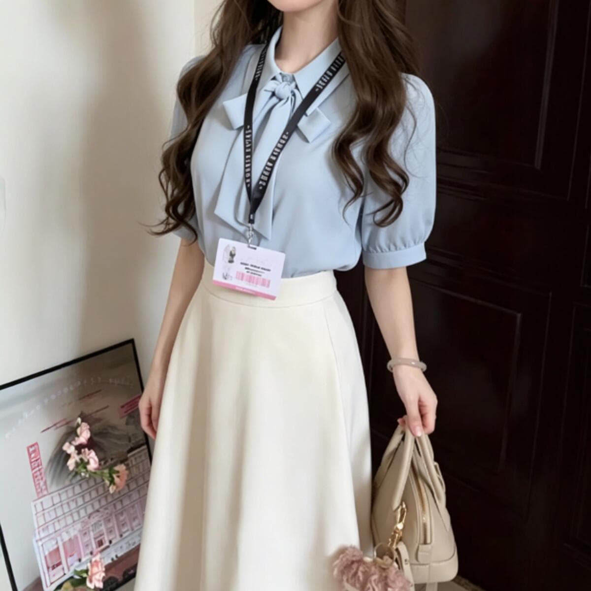 Blue Chiffon Short-Sleeved Shirt for Women, Summer Civil Servant Clothing, Professional Work Attire, Teacher Outfit, Interview Top 1