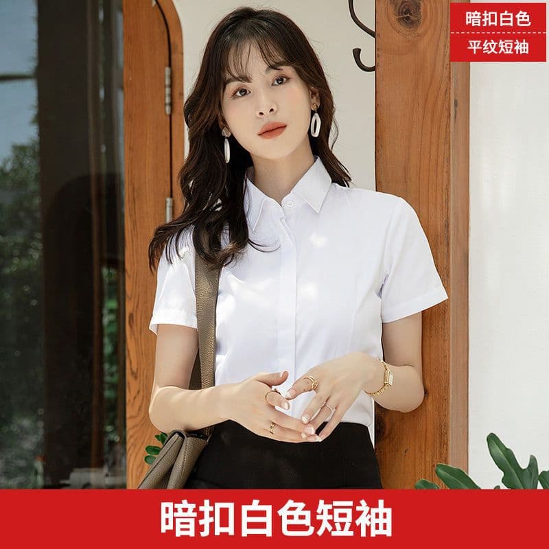 [square collar concealed button white] short sleeves